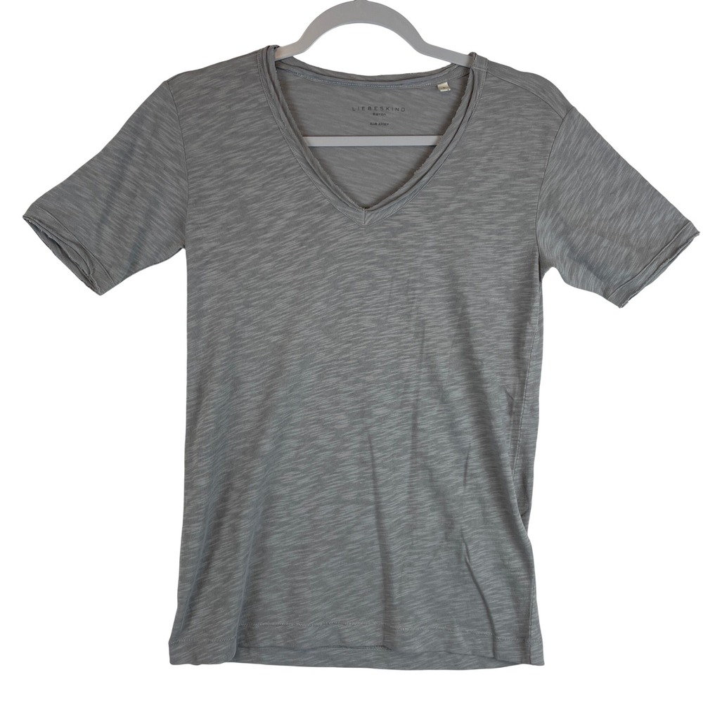 Liebeskind Berlin Gray Slub Jersey‎ V-Neck T-Shirt W1161002 Womens US 6 Small